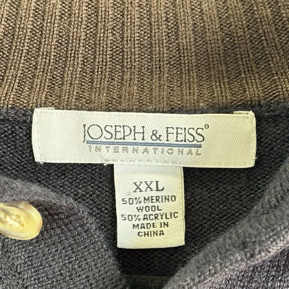 Joseph‎ Feiss Mens XXL Navy Merino Wool/Acrylic Long Sleeve 1/4 Button Sweater